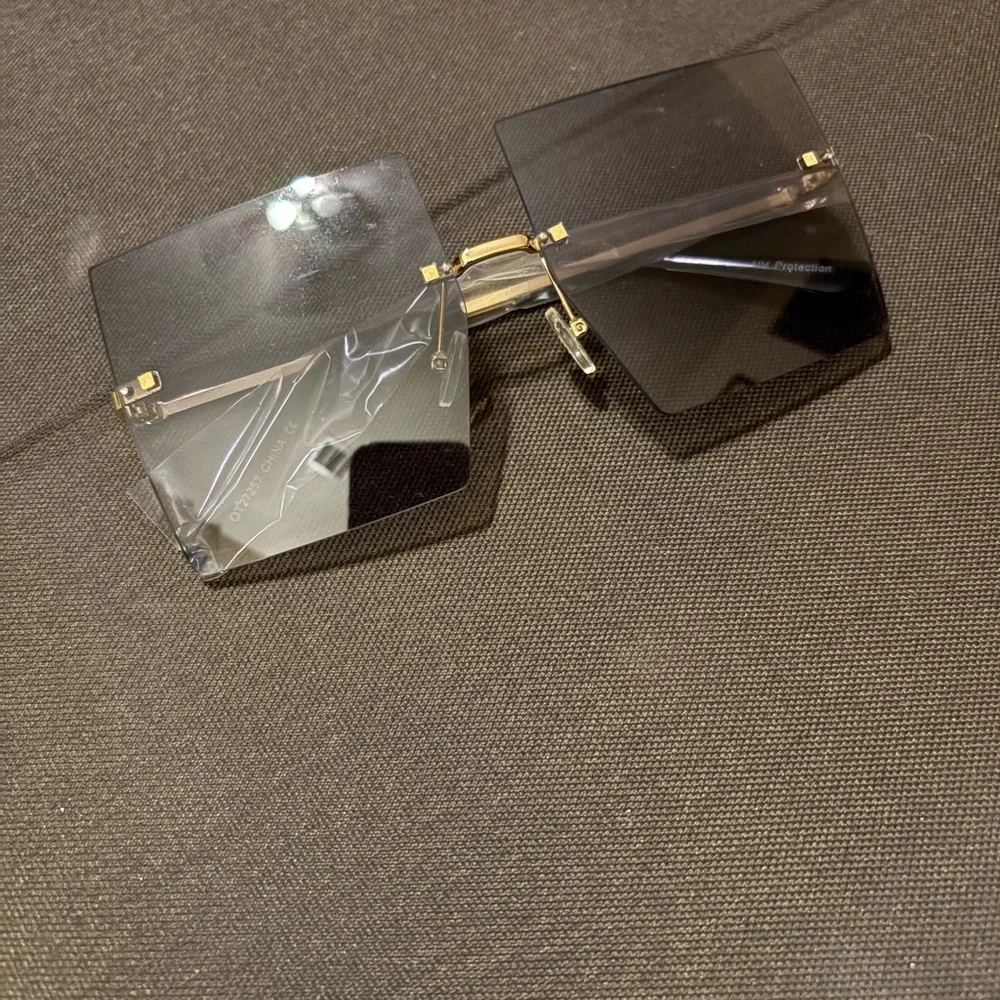 Square Black Sunglasses with Gold Accents